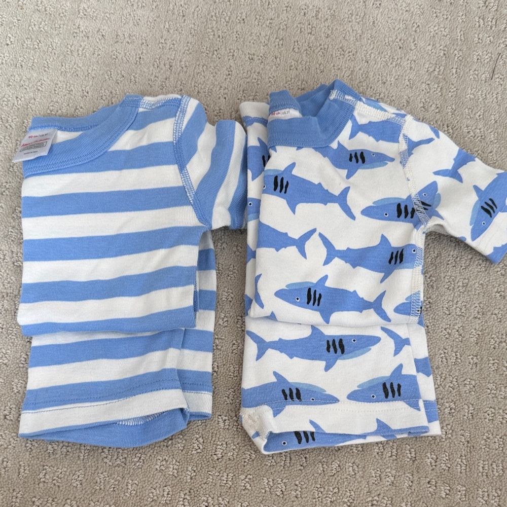 Hanna Anderson Baby Blue Shark & Stripe Short Sleeve/Shorts Pajamas  - 2 Pack